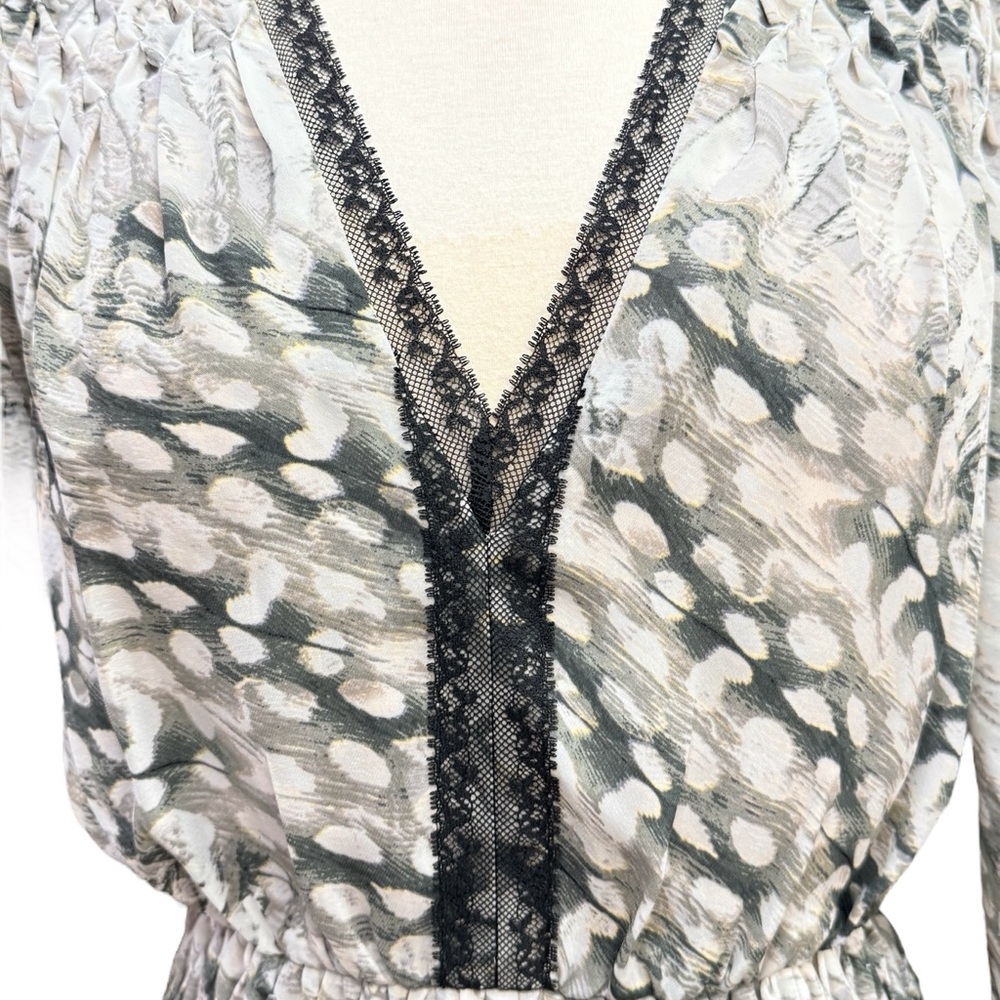 BEBE Dress with plenty smocking on shoulders , sleeves and yoke of the skirt. - Picture 3 of 9